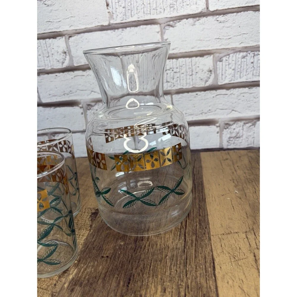 Vintage Federal Glass Juice Set W/Carafe And 5 glasses Homestead design Mint